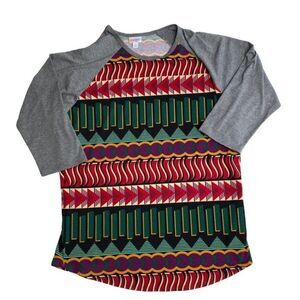 LuLaRoe Randy Gray Red Green Geometric Raglan Sleeve Sz 2XL NEW‎